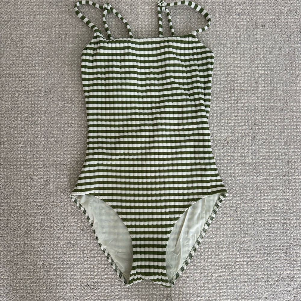 Solid & Striped Green Striped One-Piece Swimsuit - XS
